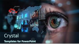  Presentation with scanning - Colorful slides enhanced with close-up-of-woman-eye backdrop and a navy blue colored foreground