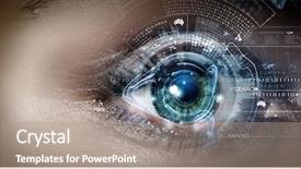  Presentation with digital data a human eye - PPT theme with close up of woman eye background and a coral colored foreground