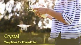  Presentation with drone quadcopter - Audience pleasing PPT theme consisting of close up of woman flying backdrop and a tawny brown colored foreground