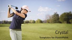  Presentation with golf - PPT theme consisting of close up of woman golf background and a yellow colored foreground
