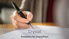  Presentation with contract - Beautiful presentation theme featuring close-up-of-woman-hand backdrop and a light gray colored foreground