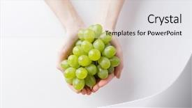  Presentation with healthy eating - Colorful presentation theme enhanced with close up of woman hand backdrop and a white colored foreground
