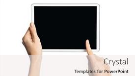  Presentation with using digital tablet - Colorful slide deck enhanced with close-up-of-woman-hands backdrop and a white colored foreground