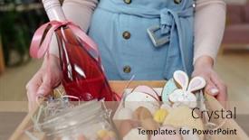  Presentation with box - PPT layouts with close-up-of-woman-holding background and a coral colored foreground