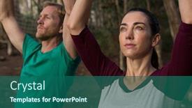  Presentation with exercise trainer - Presentation theme with close-up-of-woman-performing background and a ocean colored foreground