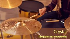  Presentation with drums - Cool new PPT theme with close-up-of-woman-playing backdrop and a tawny brown colored foreground