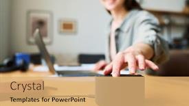  Presentation with temprature smart room - PPT layouts consisting of close-up-of-woman-pushing background and a coral colored foreground