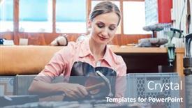  Presentation with shoes - Slide set consisting of close-up-of-woman-shoemaker background and a seafoam green colored foreground