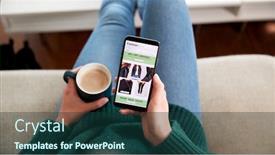  Presentation with online app - PPT theme with close-up-of-woman-shopping background and a tawny brown colored foreground