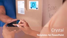  Presentation with courier - PPT theme consisting of close-up-of-woman-signing background and a coral colored foreground