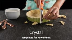  Presentation with mold - Presentation theme enhanced with close-up-of-woman-slicing background and a dark gray colored foreground