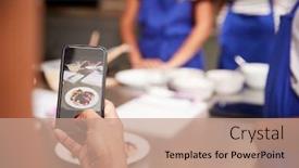  Presentation with pancake - Audience pleasing PPT theme consisting of close-up-of-woman-taking backdrop and a coral colored foreground