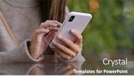  Presentation with mobile use - Slides having close-up-of-woman-use background and a tawny brown colored foreground