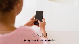  Presentation with blank - Slide deck having close up of woman using blank screen of smartphone background and a lemonade colored foreground