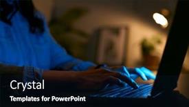  Presentation with laptop - PPT layouts enhanced with close-up-of-woman-using background and a navy blue colored foreground