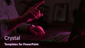  Presentation with touch screen - Presentation theme having close-up-of-woman-using background and a wine colored foreground