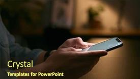  Presentation with mobile home - PPT theme with close-up-of-woman-using background and a wine colored foreground