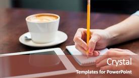  Presentation with column writing - Amazing slide deck having close up of woman writing backdrop and a red colored foreground