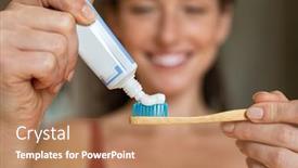  Presentation with tooth brush - Slide deck having close-up-of-woman background and a coral colored foreground