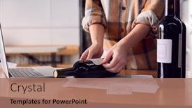  Presentation with winery - PPT theme consisting of close-up-of-woman background and a coral colored foreground