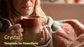  Presentation with coffee cup - Slide set with close-up-of-woman background and a tawny brown colored foreground