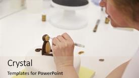  Presentation with monkey - Presentation theme with close up of woman in bakery making monkey cake decoration background and a lemonade colored foreground