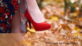  Presentation with autumn leaves - PPT theme having close-up-of-women-s background and a coral colored foreground