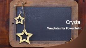  Presentation with christmas card - Presentation featuring close up of wooden chalkboard with stars for a christmas greeting card background and a tawny brown colored foreground