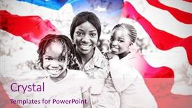  Presentation with military women - Presentation theme consisting of close-up of wrinkled american background and a lemonade colored foreground