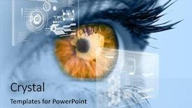  Presentation with scanning - Audience pleasing slide set consisting of close up of yellow eye in process of scanning backdrop and a light blue colored foreground