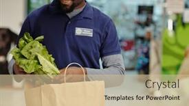  Presentation with customers - Presentation design with close-up-of-young-african background and a soft green colored foreground