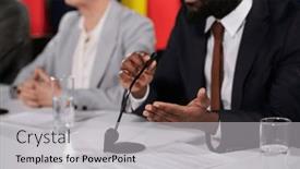  Presentation with audience - Presentation theme featuring close-up-of-young-african background and a light gray colored foreground