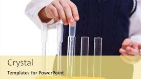  Presentation with chemistry - Theme having close up of young boy performing chemistry experiments with different liquids background and a blonde colored foreground