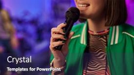  Presentation with green - Slides featuring close-up-of-young-brunette background and a navy blue colored foreground