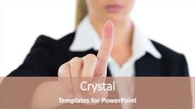  Presentation with upwards - Slide set enhanced with close up of young businesswoman pointing upwards on white background background and a coral colored foreground