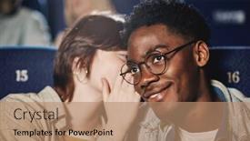  Presentation with black woman - Presentation theme featuring close-up-of-young-caucasian background and a  colored foreground