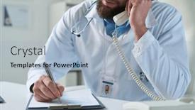  Presentation with lab coat - PPT theme with close-up-of-young-clinician background and a light blue colored foreground