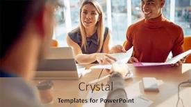  Presentation with job interview - PPT theme enhanced with close-up-of-young-colleagues background and a coral colored foreground