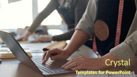  Presentation with keys - PPT theme enhanced with close-up-of-young-craftswoman background and a tawny brown colored foreground