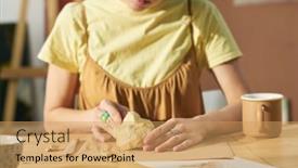  Presentation with human face - Presentation design consisting of close-up-of-young-creative background and a coral colored foreground