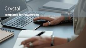  Presentation with female - PPT theme enhanced with close-up-of-young-female background and a gray colored foreground