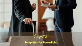  Presentation with suitcase - Slide deck having close-up-of-young-female background and a tawny brown colored foreground