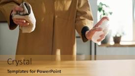  Presentation with cleaning day - Presentation theme consisting of close-up-of-young-female background and a  colored foreground