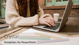  Presentation with cafe - Slides enhanced with close-up-of-young-girl background and a coral colored foreground