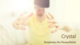  Presentation with virtual reality meeting - Colorful presentation theme enhanced with close up of young man backdrop and a soft green colored foreground