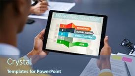  Presentation with marketing strategy - Colorful PPT theme enhanced with close-up-of-young-man backdrop and a ocean colored foreground