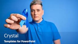  Presentation with colon cancer - Beautiful PPT layouts featuring close-up-of-young-man backdrop and a ocean colored foreground