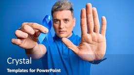  Presentation with colon - Presentation theme having close-up-of-young-man background and a ocean colored foreground