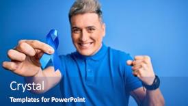  Presentation with colon cancer - Presentation theme with close-up-of-young-man background and a ocean colored foreground