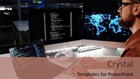  Presentation with computer software - Presentation theme having close-up-of-young-programmer background and a coral colored foreground